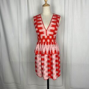 BCBGMAXAZRIA Red Pink Mini Dress "Emalyn" Sleeveless Tiered V-Neck Size‎ 0